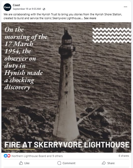 Screenshot of Coast facebook post about Hynish Trust project Screenshot of Coast facebook post about Hynish Trust project