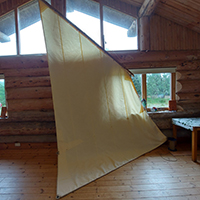 Finished sail built by Strathnaver Museum staff and volunteers for community boat Grace. Photo credit: Mark Shiner.