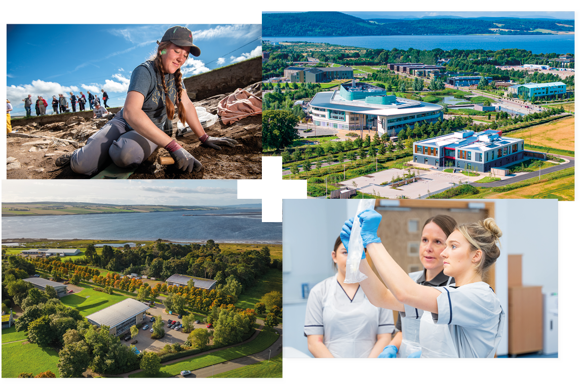 Person at an archaeological dig site | UHI Inverness Campus | UHI NWH Alness Campus | Three nurses looking at a plastic bag