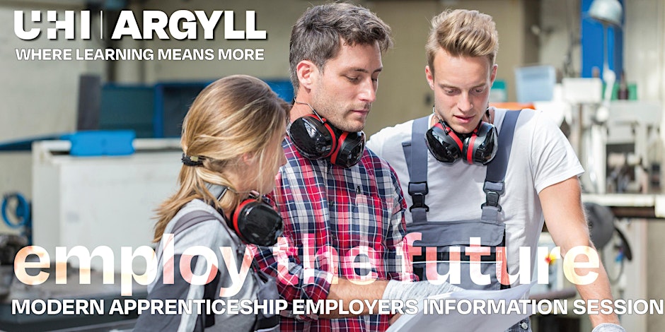 Three people in a workshop, with the text 